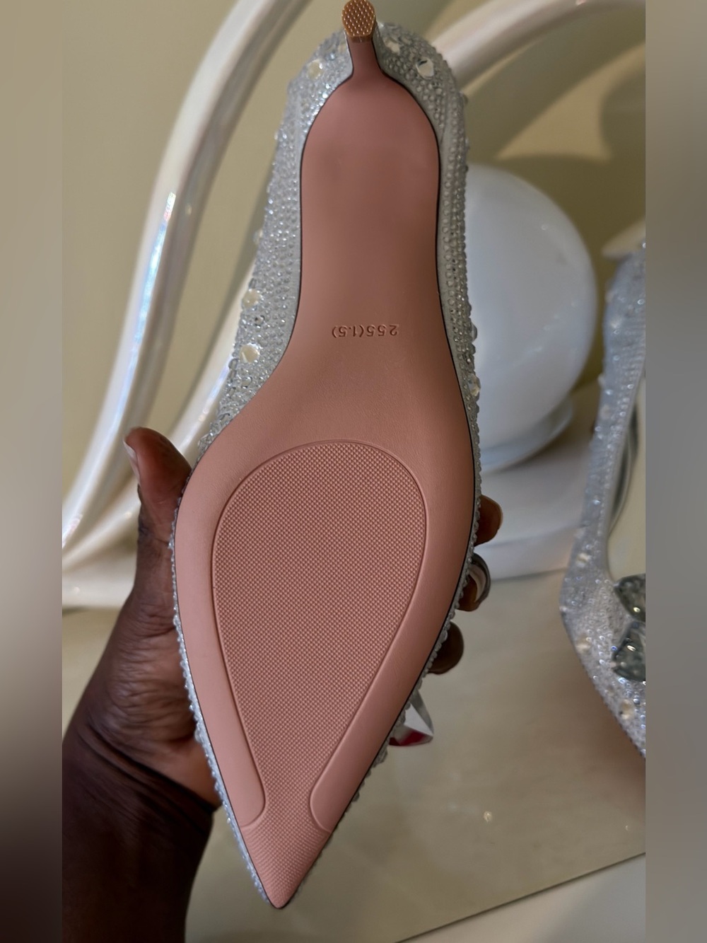 Crystal Embellished Pointed Toe Pumps in Silver - Picture 9 of 16